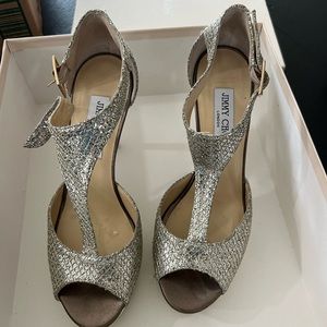 Jimmy Choo silver platform heels. Size 38 1/2